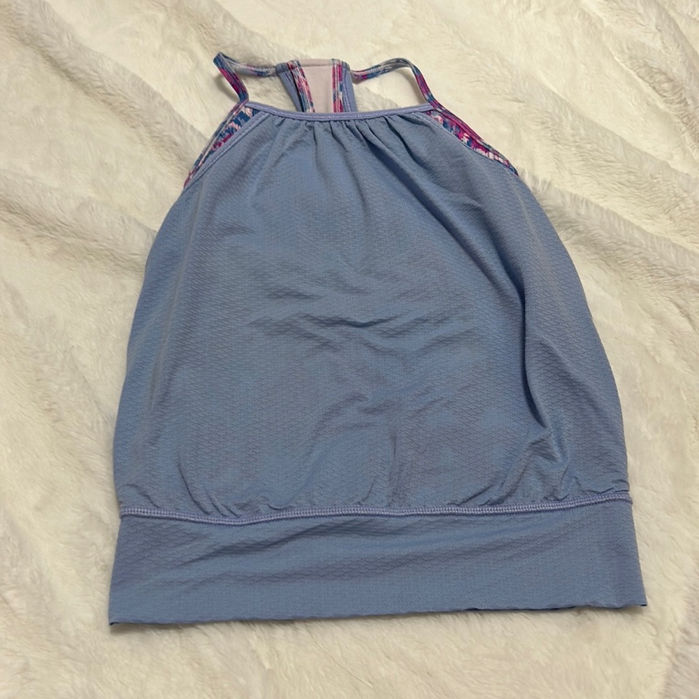 girls ivivva  light blue/purple tank top with attached sports bra